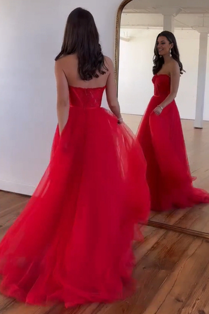 Sweetheart A-Line Floor Length Tulle Prom Party Dress
