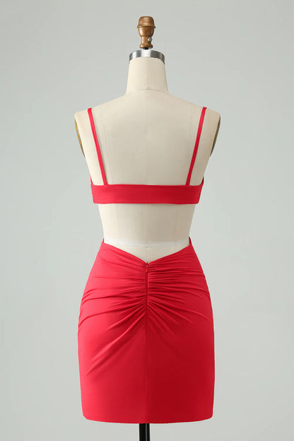 Red Bodycon  Straps Homecoming Dress with Hollow Out