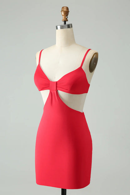 Red Bodycon  Straps Homecoming Dress with Hollow Out