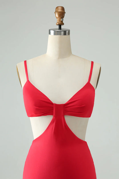Red Bodycon  Straps Homecoming Dress with Hollow Out