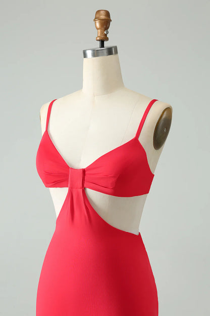Red Bodycon  Straps Homecoming Dress with Hollow Out