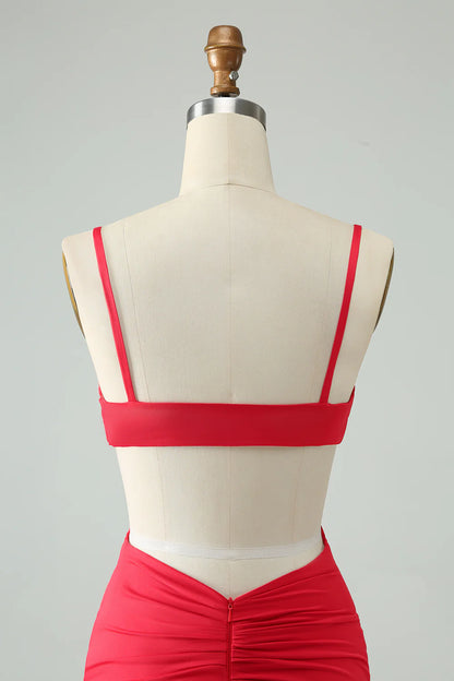 Red Bodycon  Straps Homecoming Dress with Hollow Out