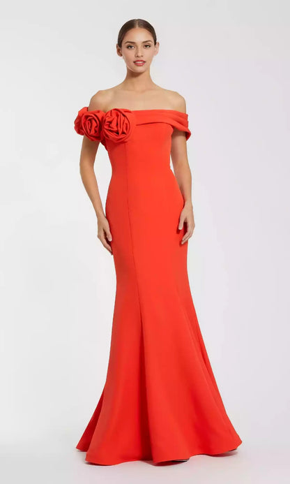 Romantic and elegant off shoulder collar with slim fit and fishtail skirt, showcasing a charming and alluring Prom Dresses