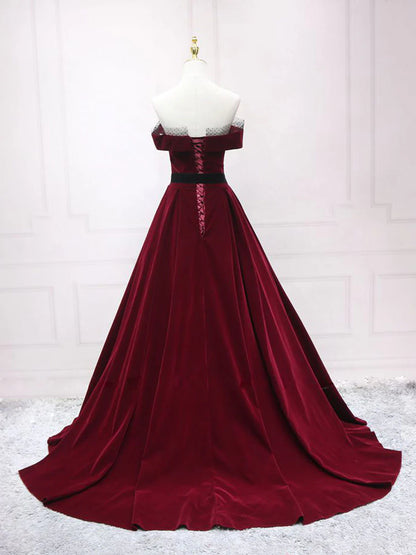 A-Line Velvet Long Evening Dresses Velvet Long Formal Dresses