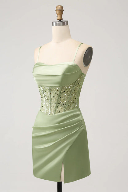 Sage Bodycon Sequin Corset Short Homecoming Dress