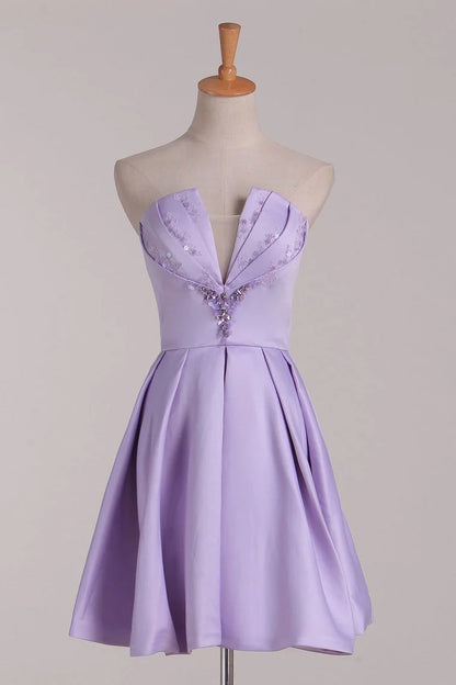 Elegant and noble A-line dress with satin embellished beads and decals