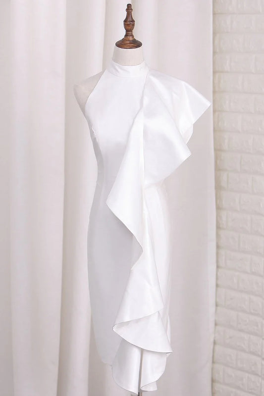 Elegant and luxurious satin tea long high necked dress