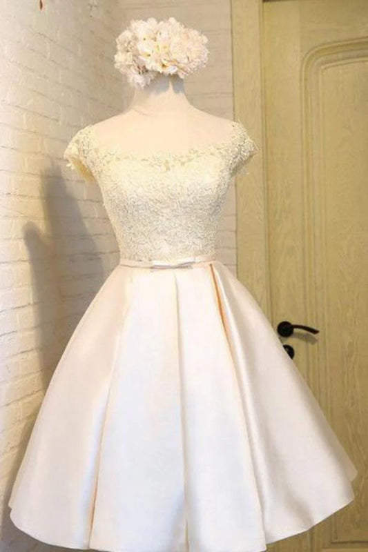 A-line satin spoon shaped back-to-school party dress with sticker waistband