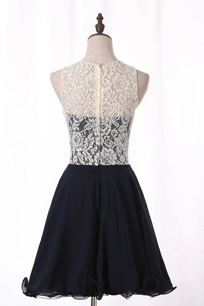 Back to school queuing dress A-line short mini chiffon lace