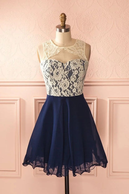Back to school queuing dress A-line short mini chiffon lace