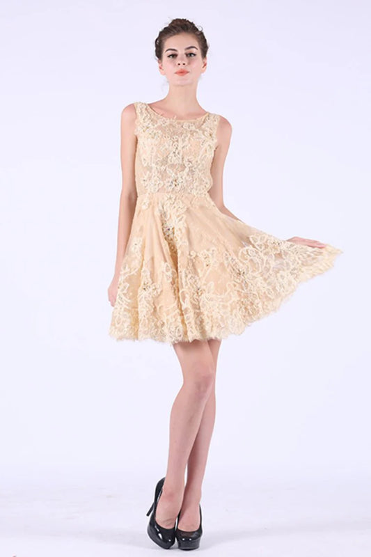 Homecoming Party Dress A-line sheer with decal short mini style