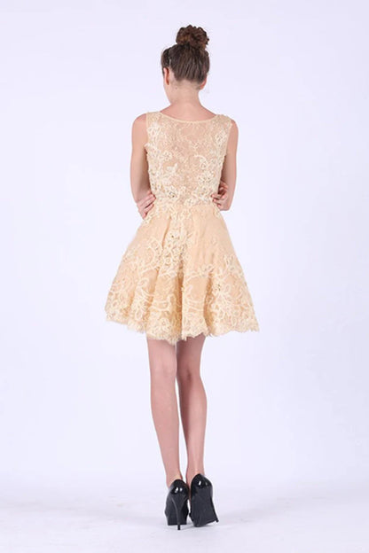 Homecoming Party Dress A-line sheer with decal short mini style