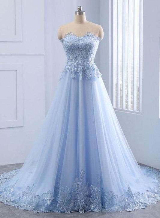 Sexy and Noble Decal Long Blue Charming A-line Ground Ball Evening Dress