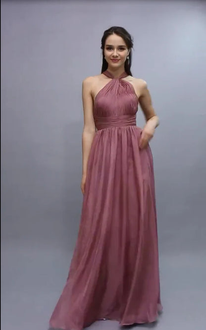 Elegant and sexy backless bridesmaid dress with chiffon ruffled edges and waistband