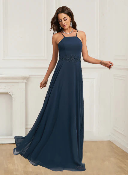 Sexy backless hanging neck evening dress with A-line sticker chiffon dress
