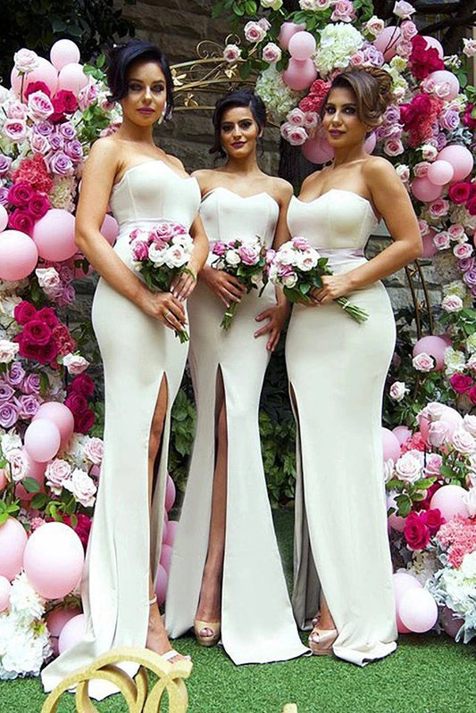Sexy strapless sweet slim fit satin mermaid bridesmaid dress