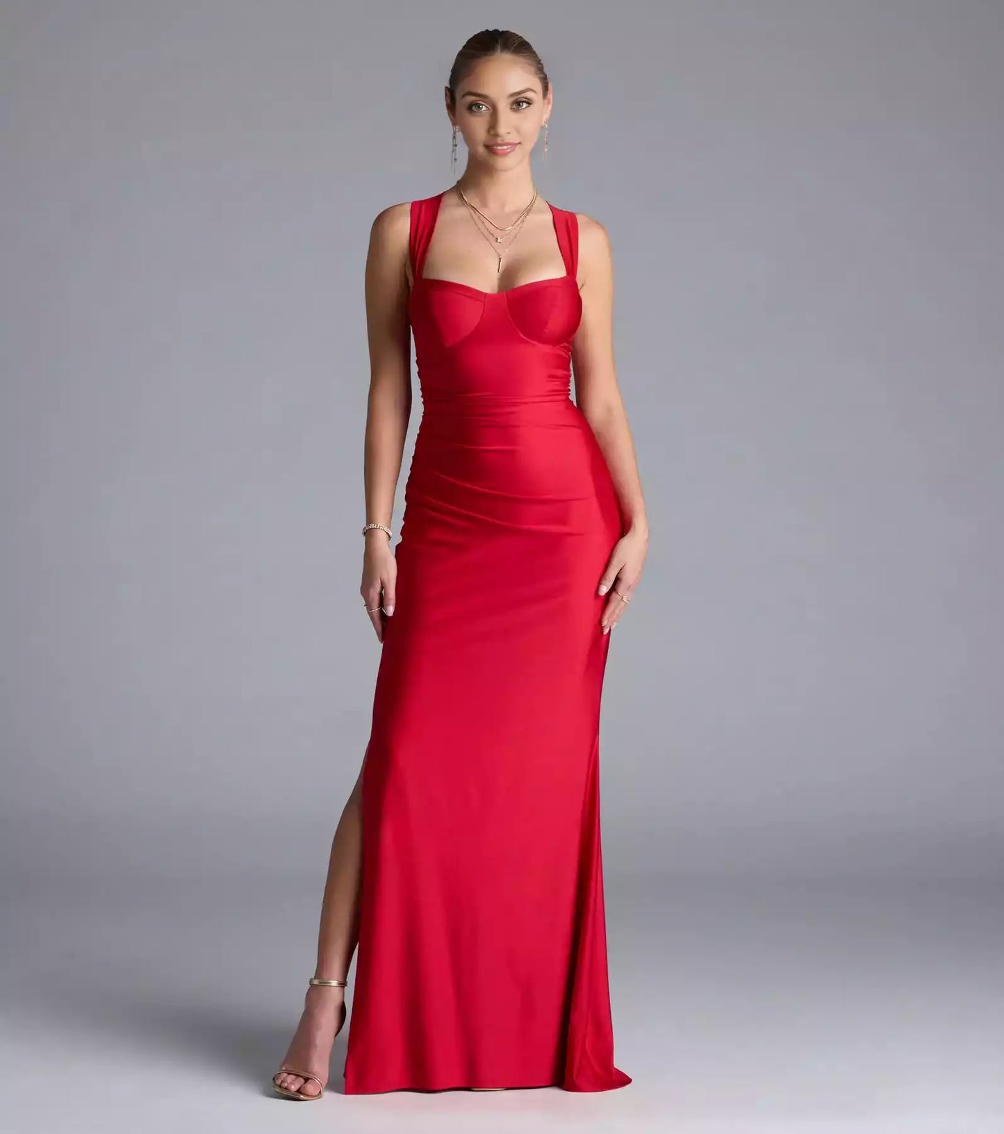 Sexy lace up backless heart-shaped neckline with wide shoulder straps, back lace up tight silhouette Prom Dresses