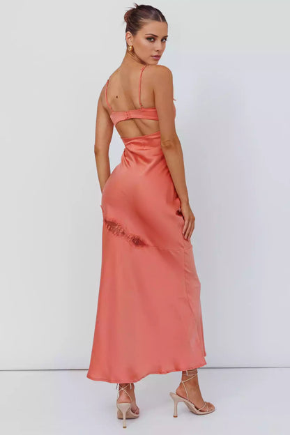 Sexy mid length adjustable shoulder strap with lace trim and zippered side Bridesmaid Dresses