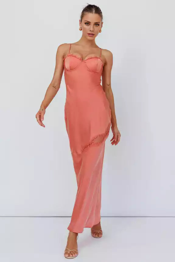 Sexy mid length adjustable shoulder strap with lace trim and zippered side Bridesmaid Dresses