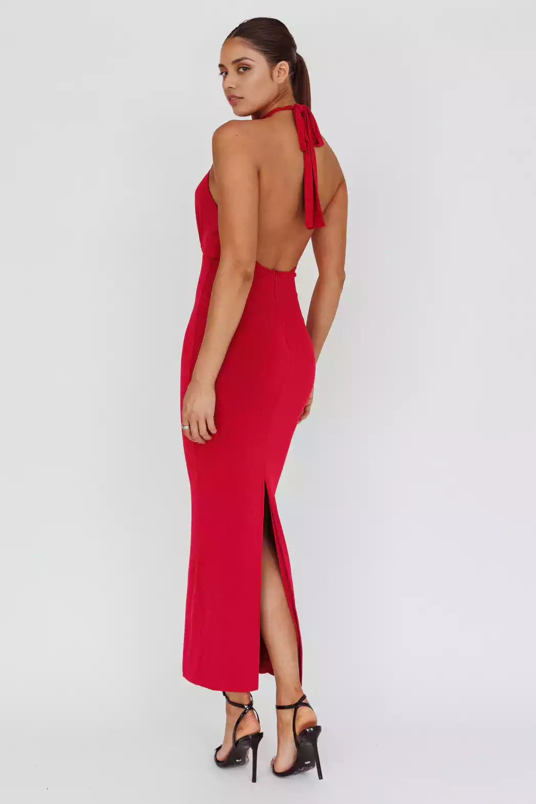Sexy neck lining with backless rose decoration, low back with zipper Bridesmaid Dresses
