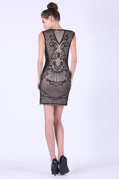 Homecoming Dress V-neck sheer with beaded short mini style