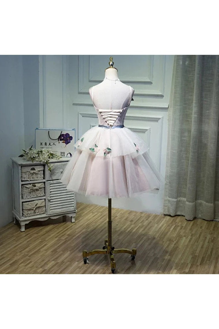 Short Mini Homecoming Party Dress Handmade Flower
