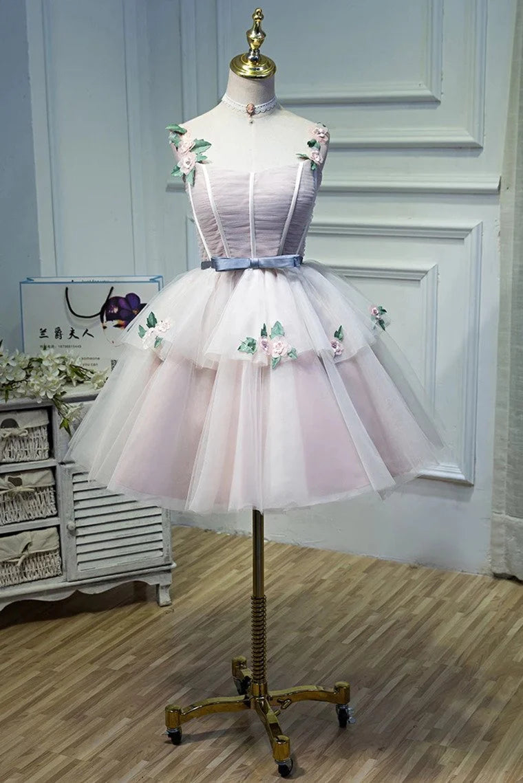 Short Mini Homecoming Party Dress Handmade Flower
