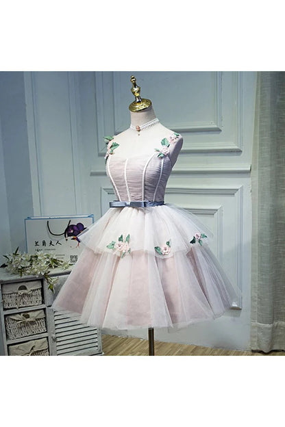 Short Mini Homecoming Party Dress Handmade Flower