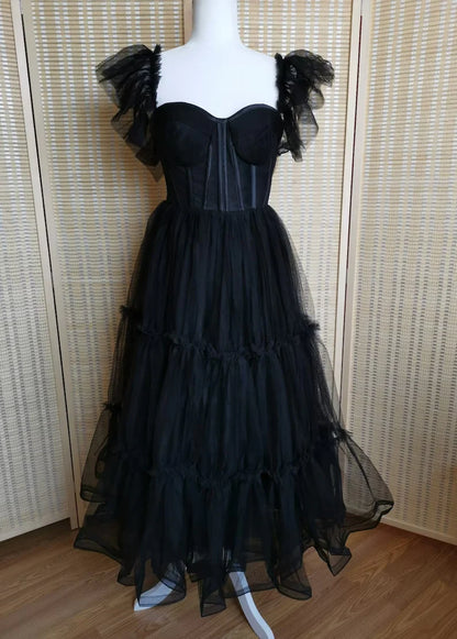Simple A-line Sweetheart Back to School Party Prom Dress sheer tea length