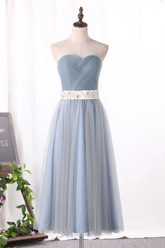 Minimalist A-line sheer dance dress with belt and tea length