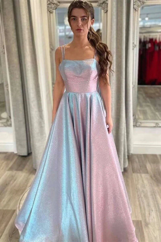 Simple A-line V-neck satin long ball dress sexy evening dress