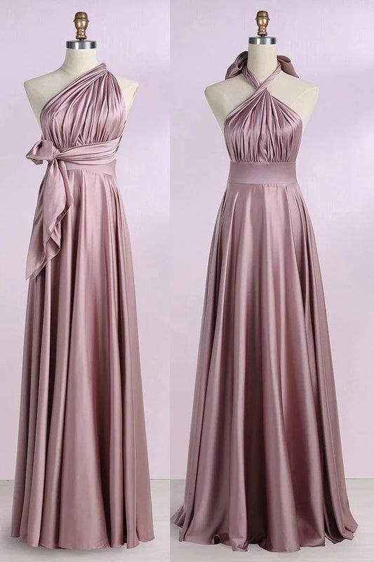 Minimalist New Open Back Satin Long Bridesmaid Wedding Evening Dress