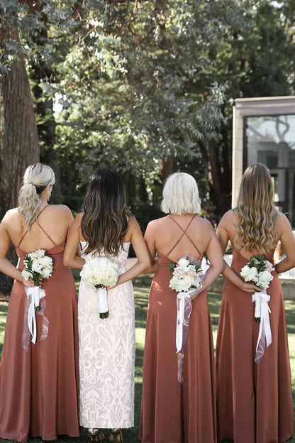Minimalist Shoulder Strap Cross Strap Long Bridesmaid Dress