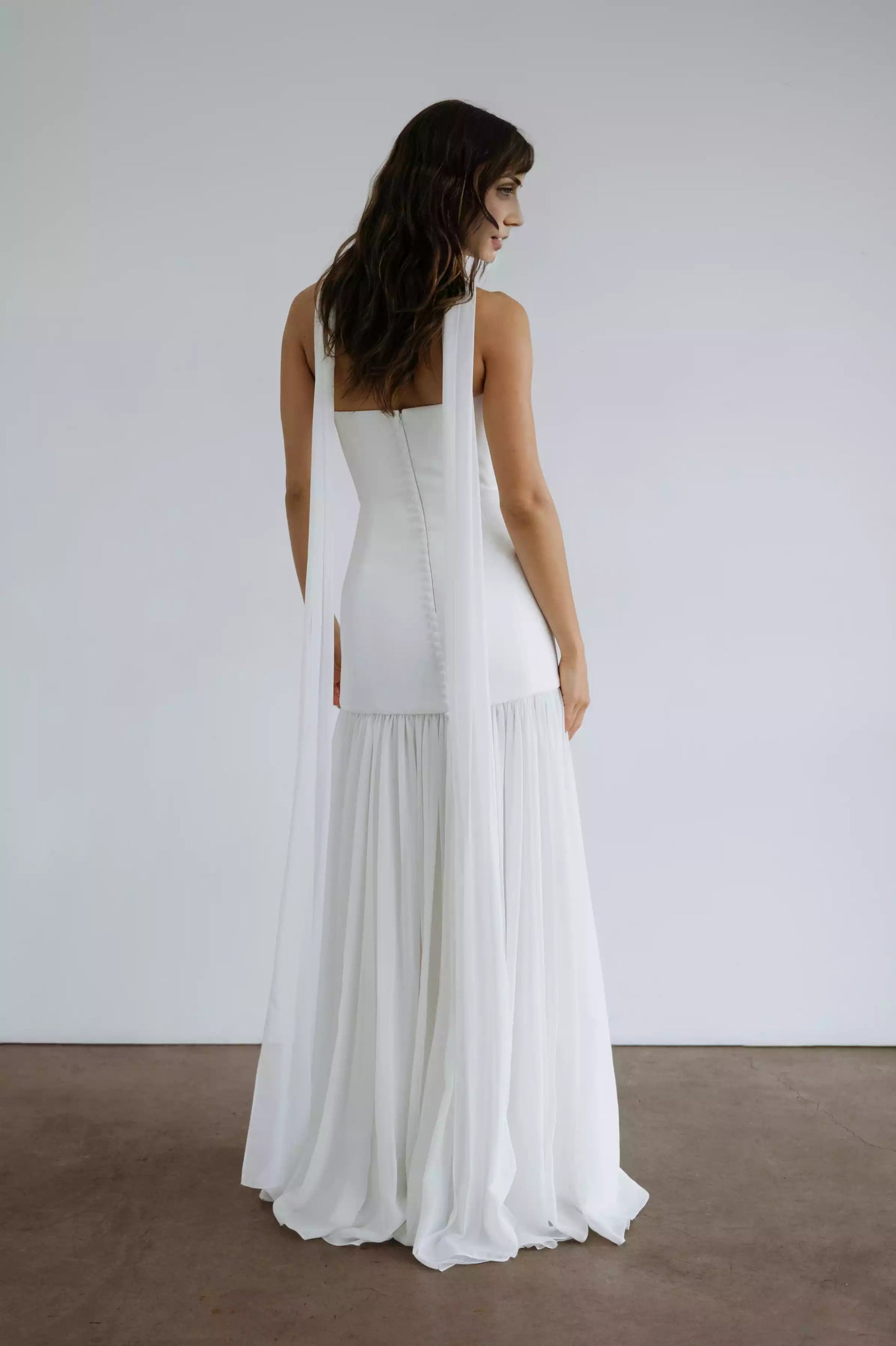 Simple and neat chiffon puffy skirt with straight tube, off shoulder neckline, tight corset, back middle zipper, Evening Dresses