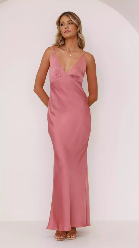 Simple deep V-neck ultra-fine elastic shoulder strap with hidden side zipper, shining Prom Dresses