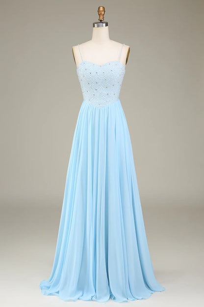 A-Line Chiffon Long Bridesmaid Dress With Beading