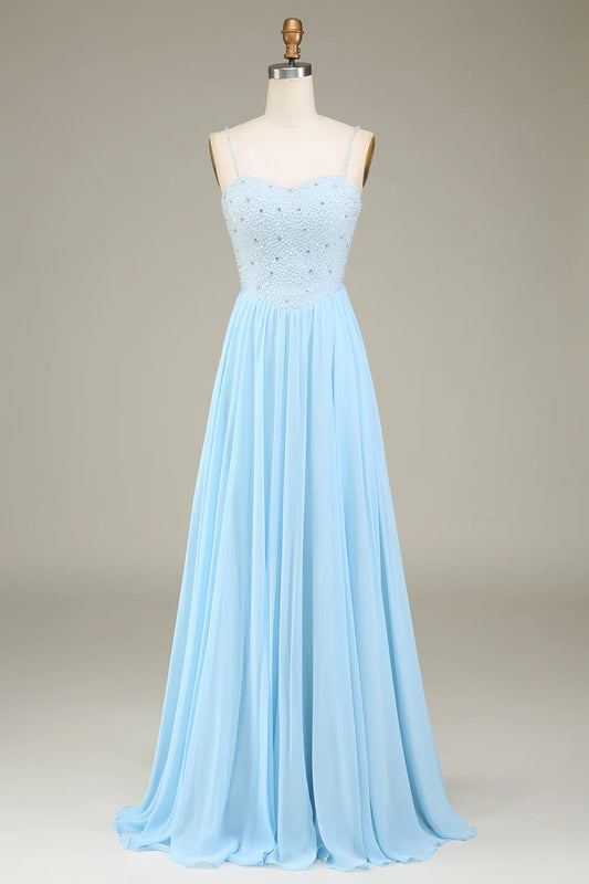 A-Line Chiffon Long Bridesmaid Dress With Beading