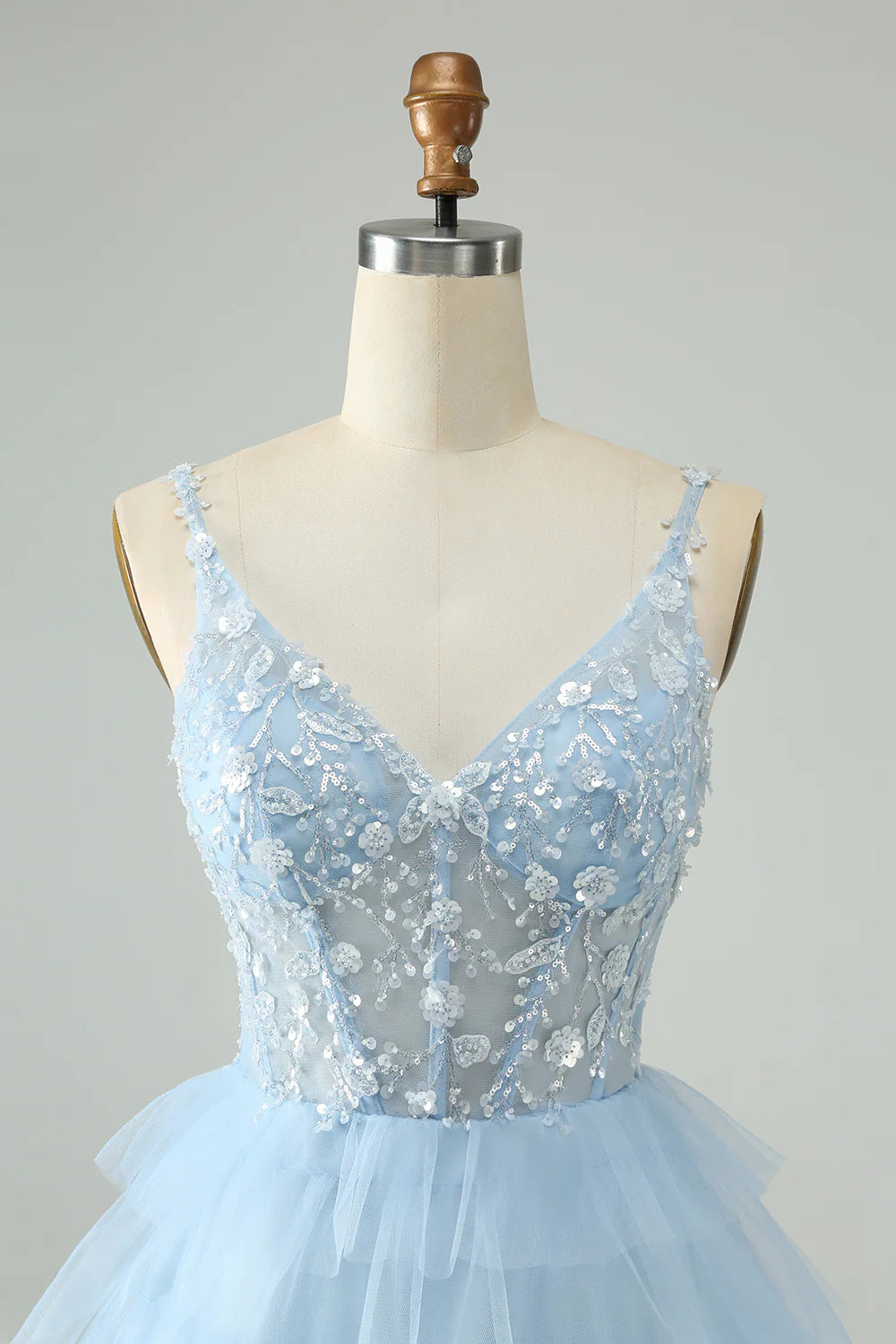 Sky Blue A Line Spaghetti Straps Tiered Short Homecoming Dress