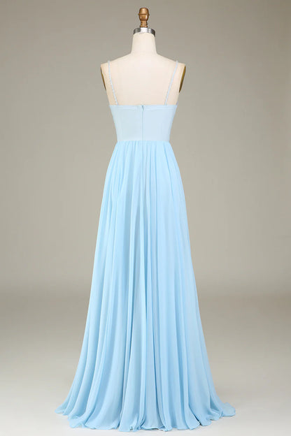 A-Line Chiffon Long Bridesmaid Dress With Beading