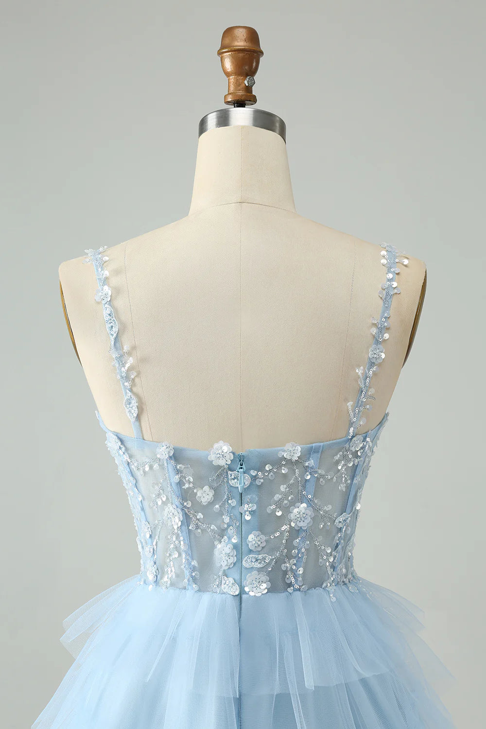 Sky Blue A Line Spaghetti Straps Tiered Short Homecoming Dress