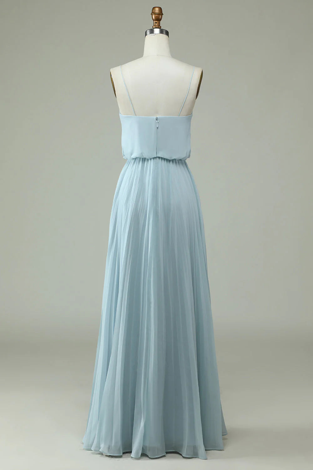 Spaghetti Straps Sky Blue Chiffon Long Bridsmaid Dress