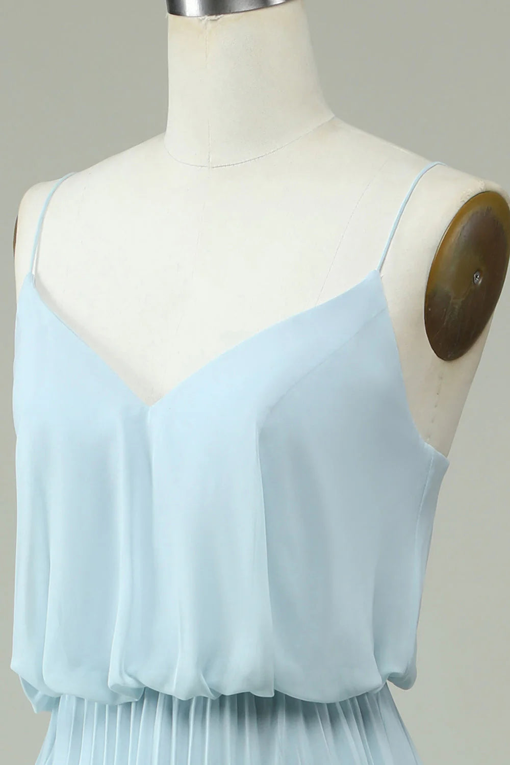Spaghetti Straps Sky Blue Chiffon Long Bridsmaid Dress