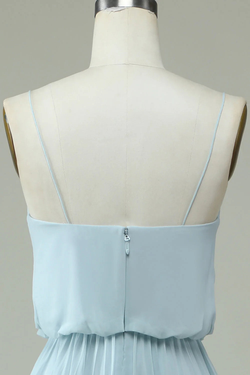 Spaghetti Straps Sky Blue Chiffon Long Bridsmaid Dress
