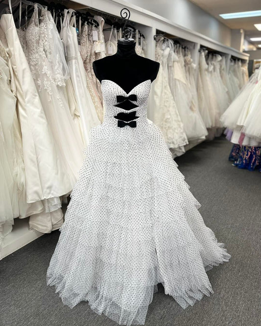 Elegant and sweet style strapless A-line layered split floor dance dress
