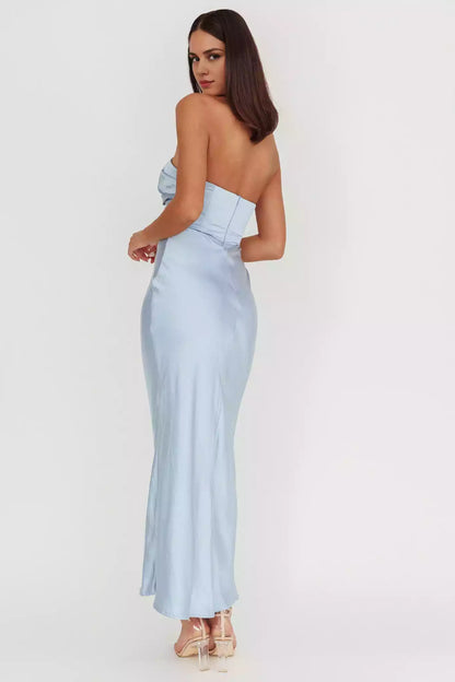Soft satin strapless, extra long bust without lining, invisible back zipper Prom Dresses