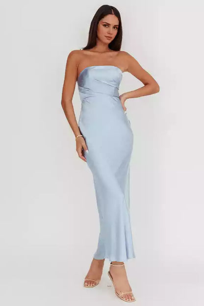 Soft satin strapless, extra long bust without lining, invisible back zipper Prom Dresses