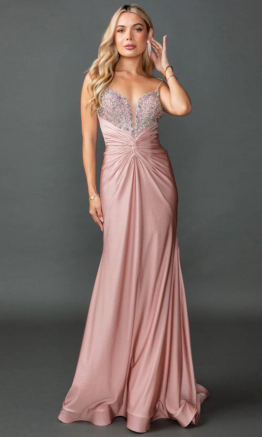 Spaghetti Strap Beaded Sweetheart Lace Up Back Ruched Blush Pink Satin Mermaid Chapel Train Prom Dresses