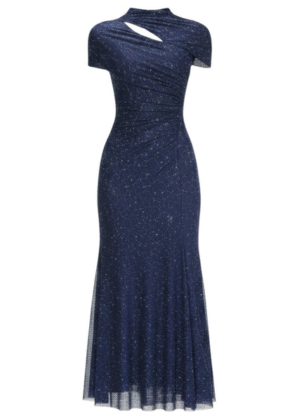Sparkling Sequined Blue V-Neck Short Sleeve Mermaid Mini Evening Dresses