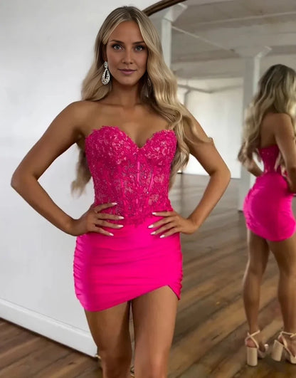 Sparkling bead decals, tight fitting lace cut, add a touch of luxury to Homecoming Dresses