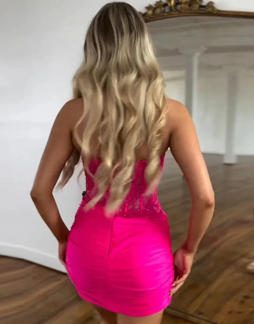 Sparkling bead decals, tight fitting lace cut, add a touch of luxury to Homecoming Dresses